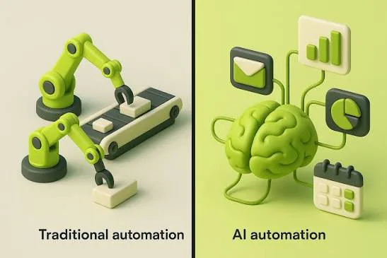 Traditional automation robot and AI automation visual comparison